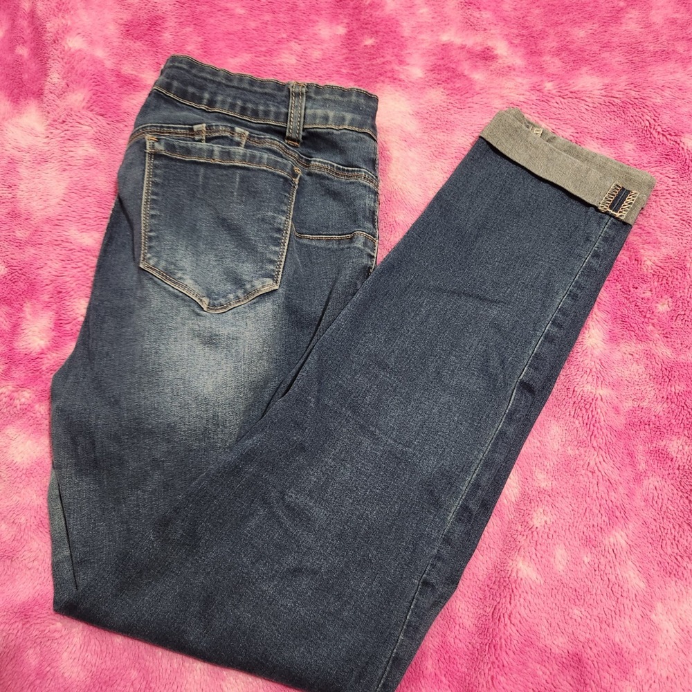 Wax Jean Butt I Love You Juniors 15‎ Jeans Mid Rise Skinny Distressed Blue